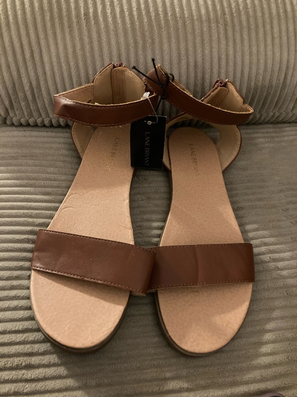 Lane Bryant Brown Strappy Ankle-Zip Flat Sandals 10 Wide